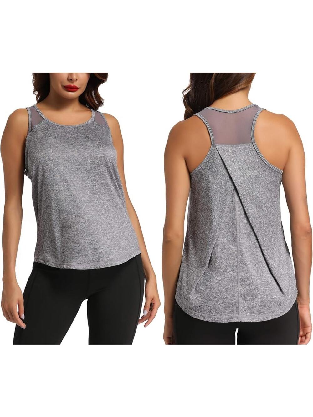 NWT Aeuui Heathered Gray Racerback Pleated Mesh Tank Top Women's Size XL